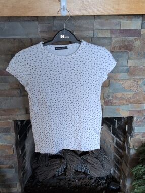 Brandy Melville White Tee with Tiny Pink Floral Print